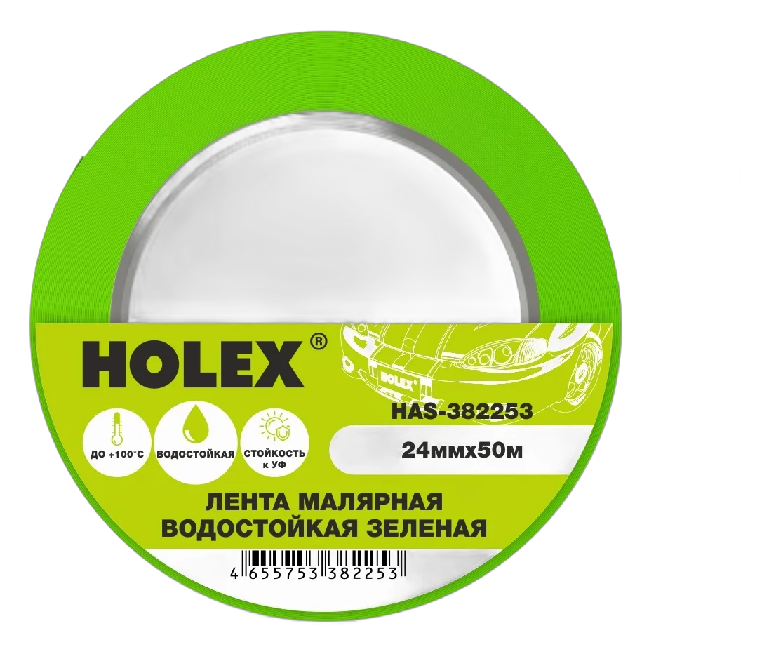 Лента малярная жарастойкая до 100 с зеленая водост. 24мм*50м Holex
